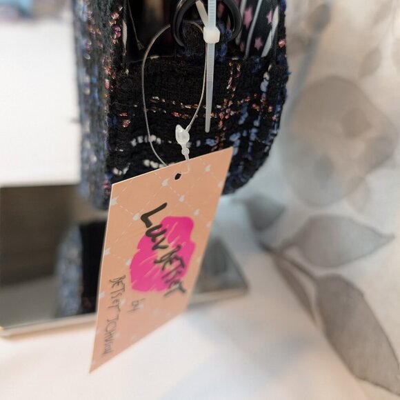 Betsey Johnson multicolor tweed plaid heart crossbody w guitar strap - Picture 2 of 7